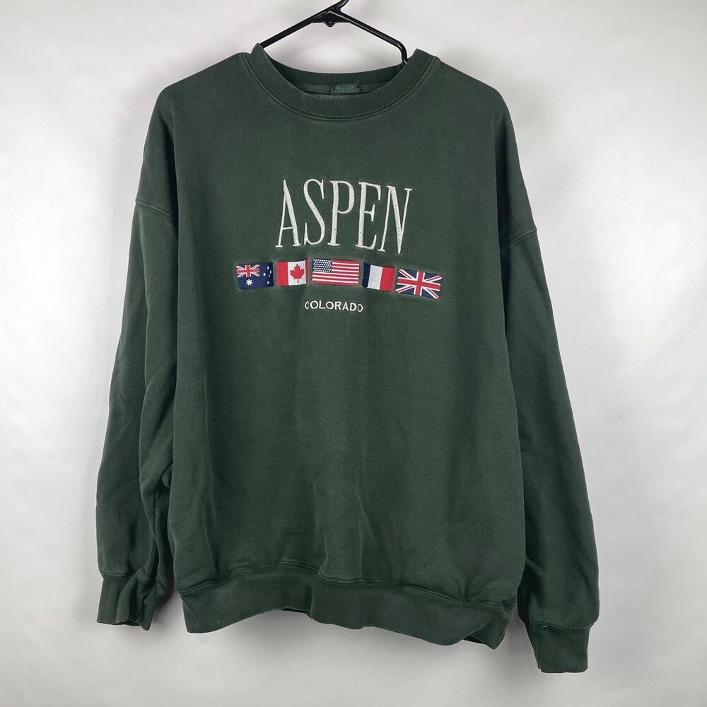 Brandy Melville John Galt Aspen Colorado Flag Sweatshirt Dark Green One Size